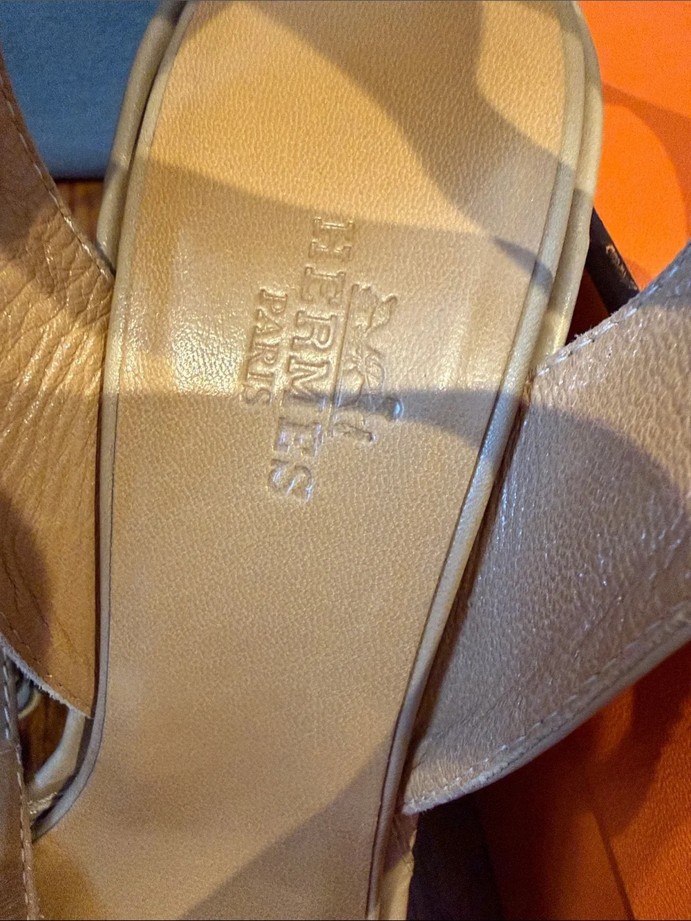 Hermes Beige Leather Platform Slingback Sandals
